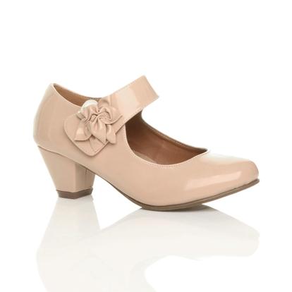 Black Mid Block Heel Mary Jane Comfort Court Shoes