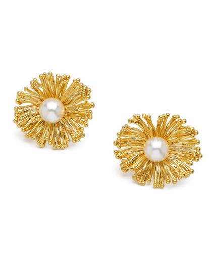 Metallic Sunburst Pearl Stud Earrings