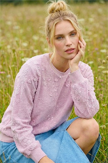 Purple Floral Mesh Knit Jumper