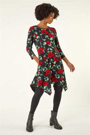 Rose Print Hanky Hem Dress 14791708