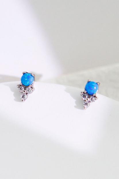 Metallic Sterling Silver Cz Blue Tulip Studs