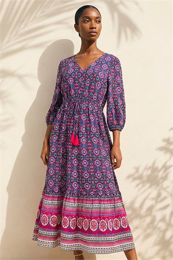 Petite Aztec Border Print Midi Dress 14873660