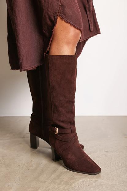 Black 'Tamsin' Knee High Boots Wrap Buckle Strap