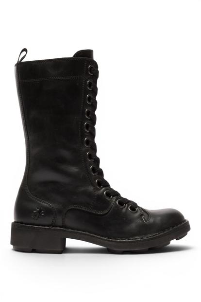 Black Womens Leather Ankle Boots-Nole175