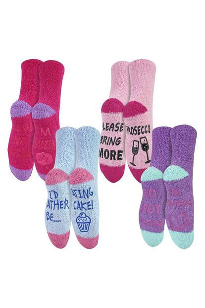 Pink 4 Pack Ladies Funny Cake Socks | Soft Fluffy Novelty Non Slip Gift Socks