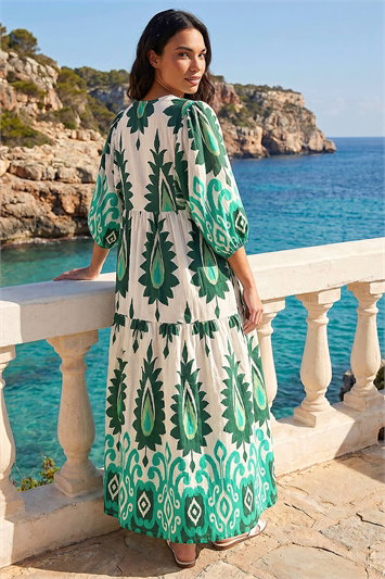 Aztec Print V-Neck Midi Dress 14855634