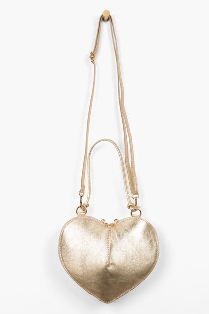 Metallic Metallic Italian Leather Heart Crossbody Bag