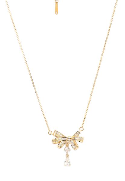 Metallic Golden Bow Necklace