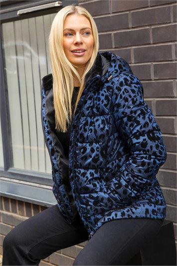 Animal Print Flocked Hooded Coat 12040209