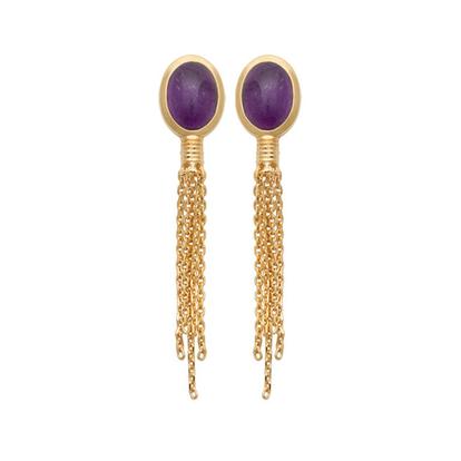 Metallic 18Ct Gold Plated Genuine Purple Amethyst Earrings