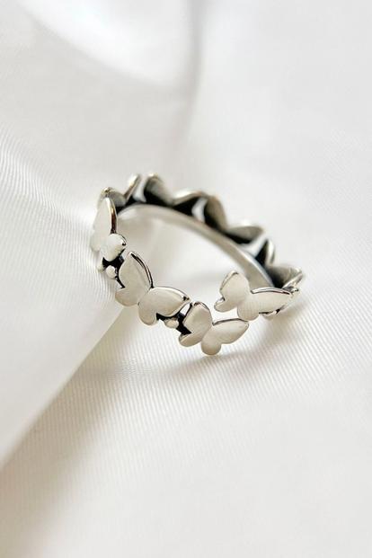 Metallic Butterfly Sterling Silver Ring One Size
