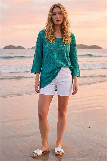 Green Cotton Crochet Tunic Top