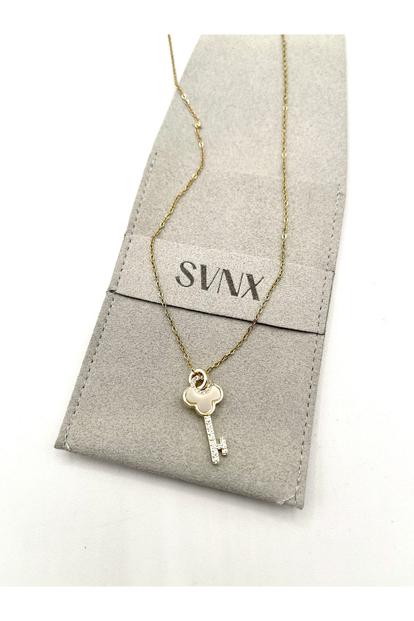 Metallic Key Diamante Pendant Necklace