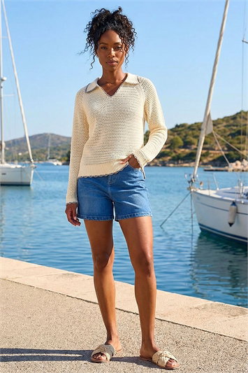 White Collar Crochet Knit Jumper