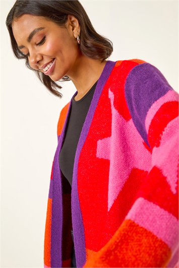 Purple Star Print Longline Stretch Cardigan