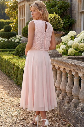 Petite Chiffon Overlay Lace Midi Dress 14535246