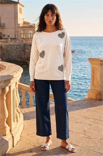 Animal Heart Print Embellished Knit Jumper 16349338