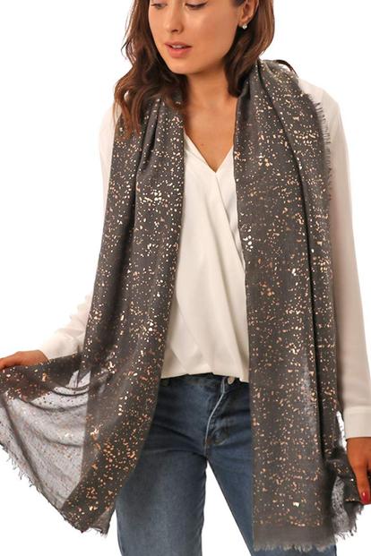 Grey Rose Gold Speckle Lightweight Foil Scarf