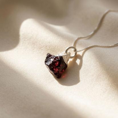 Sterling Silver Raw Garnet January Birthstone Crystal Necklace M000027546