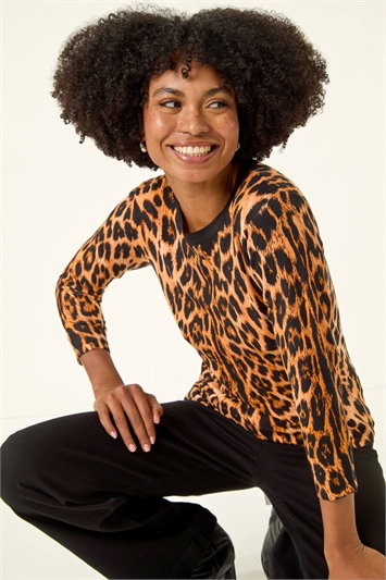 Orange Animal Print Knit Jumper