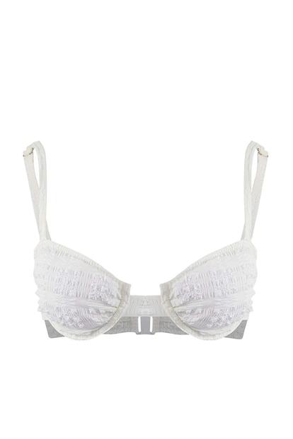 White Textured Padded Balconette Bikini Top With Underwire Support