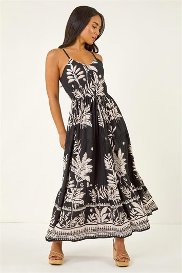 Petite Leaf Print Strappy Maxi Dress 14762108