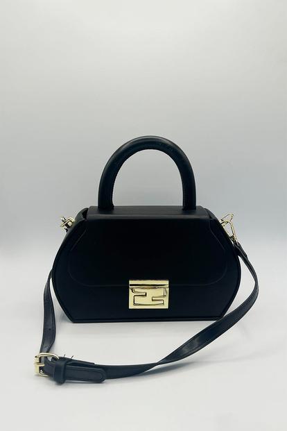 Black Hard Grab Bag In Black With Gold Hardware