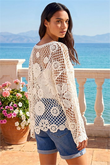 Floral Open Crochet Knit Tunic 16343338
