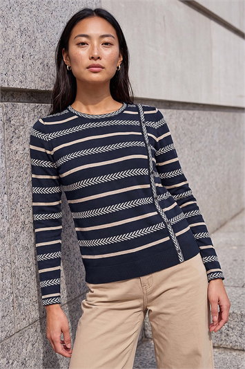 Blue Petite Stripe Knit Jumper