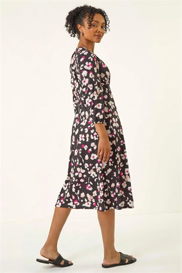 Petite Floral Gathered Midi Dress 14828708