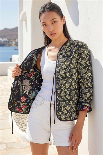 Black Dusk Reversible Printed Quilted Jacket