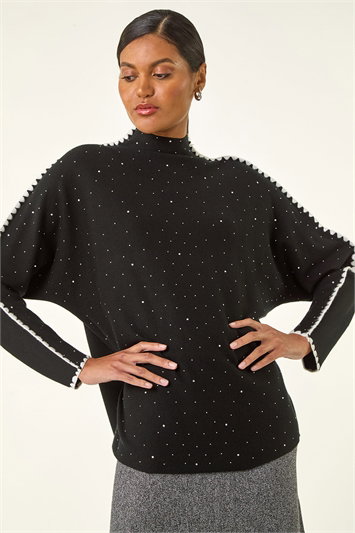Black Sparkly Blanket Stitch Knit Jumper