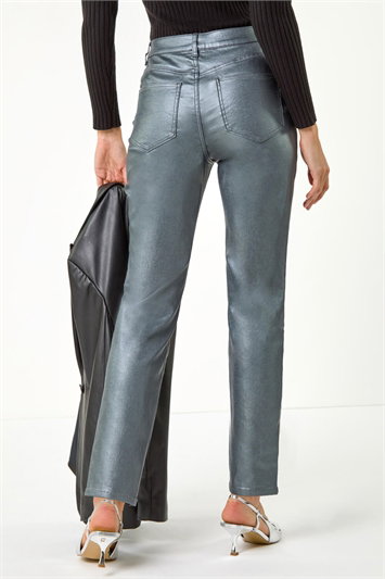 Metallic Coated Mom Style Trousers 18066371