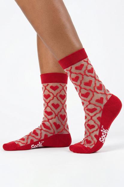 Red Heart Ribbon Combed Cotton Sheer Pop Socks In Red