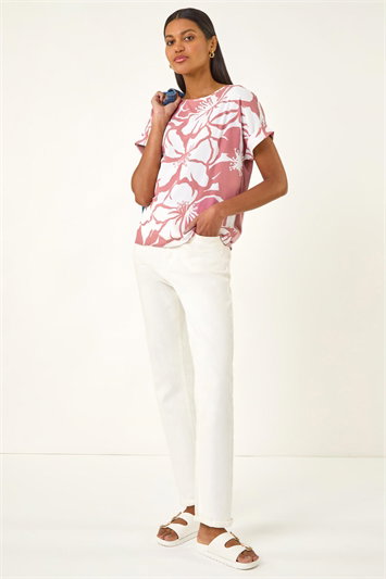 Pink Floral Print Jersey Back Top