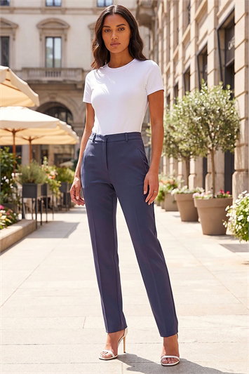 Grey Long Straight Leg Stretch Trouser