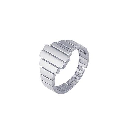 Metallic Multiple Bar Layered Rectangular Sterling Silver Ring