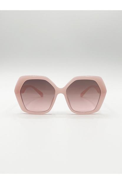 Pink Oversized Rounded Angular Sunglasses In Pink