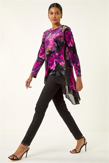 Pink Floral Velvet Chiffon Top