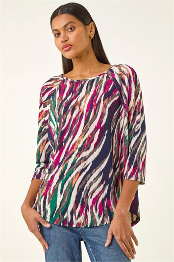 Multi Stripe Print Stretch Tunic Top