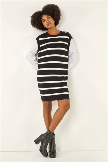 Black Striped Shirt Knit Dress