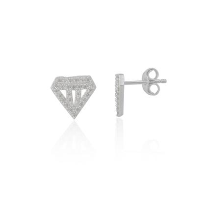 Metallic Sterling Silver Diamond Stud Earring
