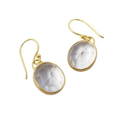 Metallic 18Ct Gold Plated White Topaz Wire Drop Earrings