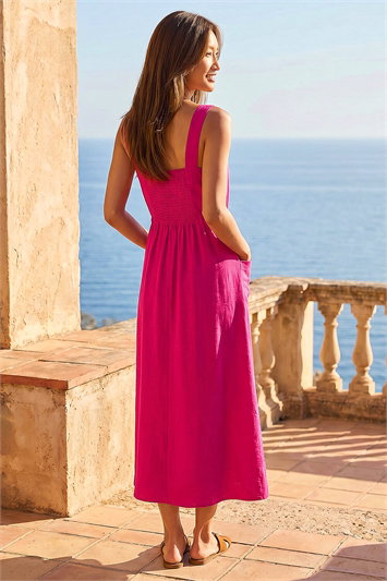 Buttoned Tie Waist Midi Dress 14808017