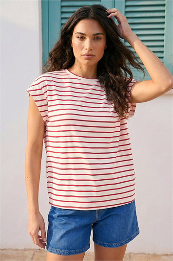 Red Soft Touch Stripe Stretch Top