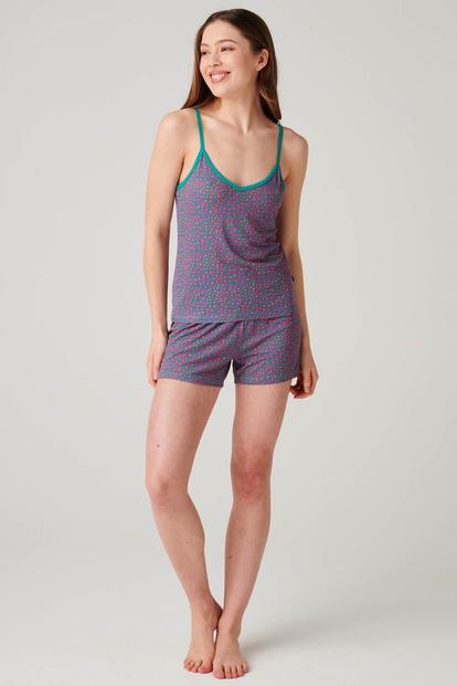 Blue "Spectra Leopard" Bamboo Camisole Short Pyjama Set