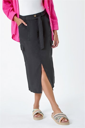 Black Pocket Detail Cargo Skirt