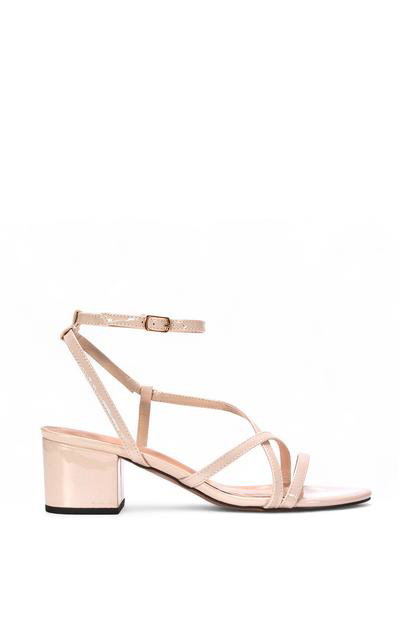 Black 'Maria' Ankle Strap Low Block Heel Strappy Sandals