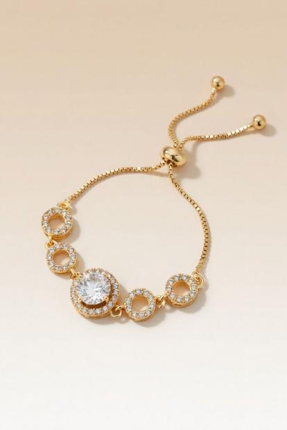 Metallic Large Round Zircon Adjustable Slider Bead Indian Bracelet