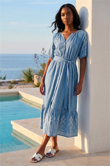 Petite Cotton Embroidered Midi Dress 14922609
